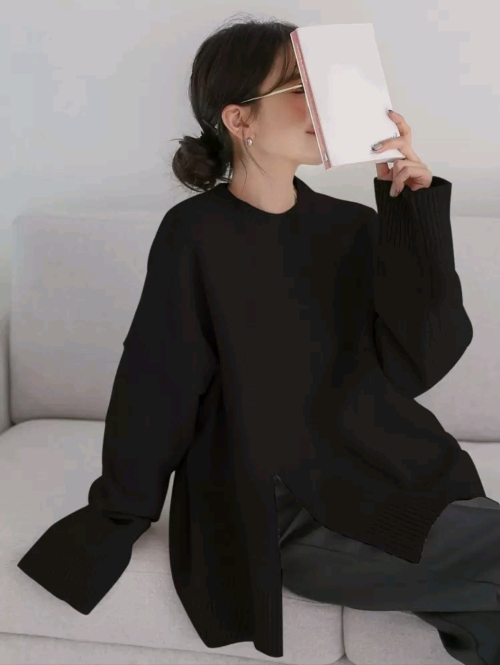 DAZY Split Hem Sweater ▪︎ Drop Shoulder ▪︎ Black ▪︎ XL